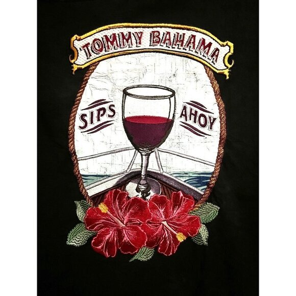 Tommy Bahama Vintage Black Silk Hawaiian Button Up Shirt 2XL Pocket Embroidered - Picture 5 of 7
